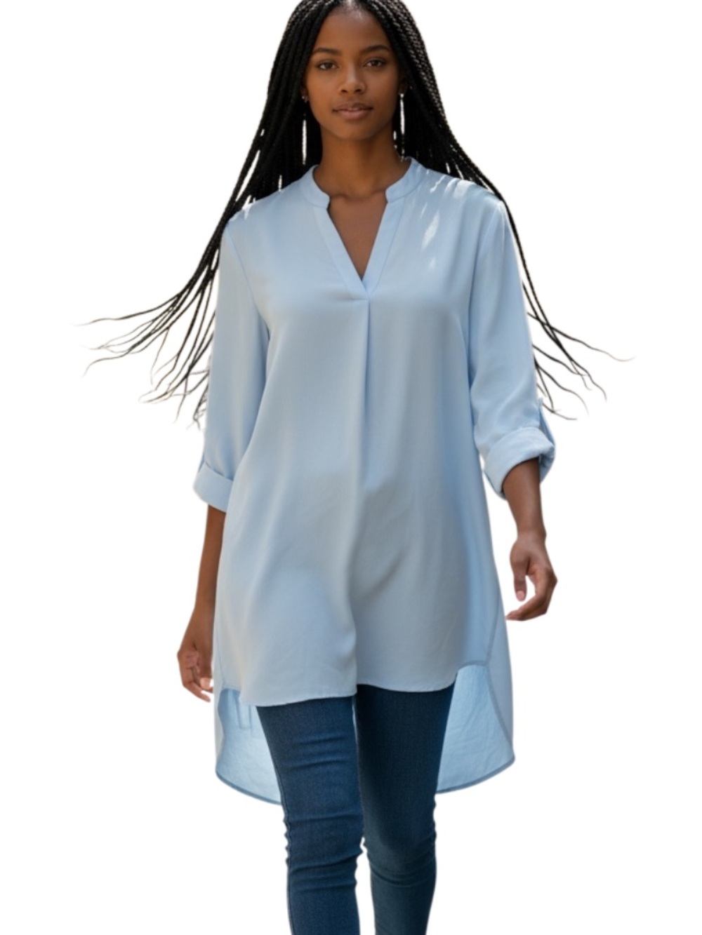 YOINS Pale Blue V-Neck Longline Tunic